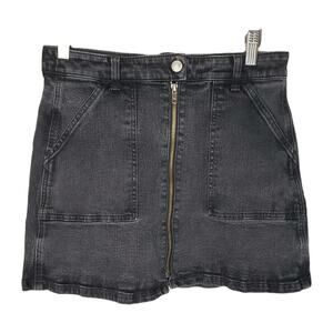 Madewell Denim Jean Skirt Womens Size 28 Black Mini Short Front Full Zip Pockets